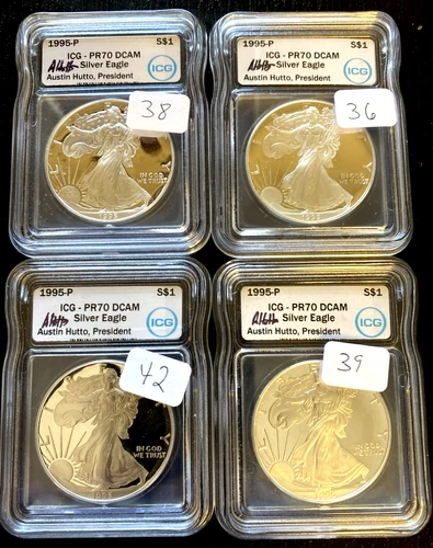 1995-P PR 70 DCAM- (Deep Cameo) American Silver Eagle $1 ICG AUSTIN HUTTO signed