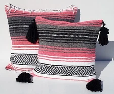 Pink Mexican Blanket Pillow,Serape Blanket,Falsa Blanket,Boho Pillow,Bohemian 