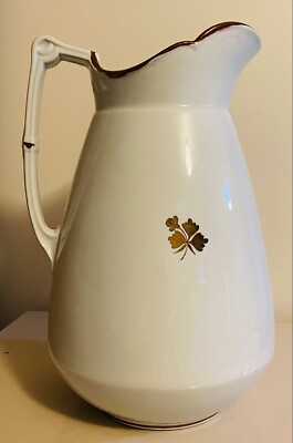 WEDGWOOD COPPER ''TEA LEAF'' PAT IRONSTONE LARGE WHITE PITCHER COPPER TRIM 12 