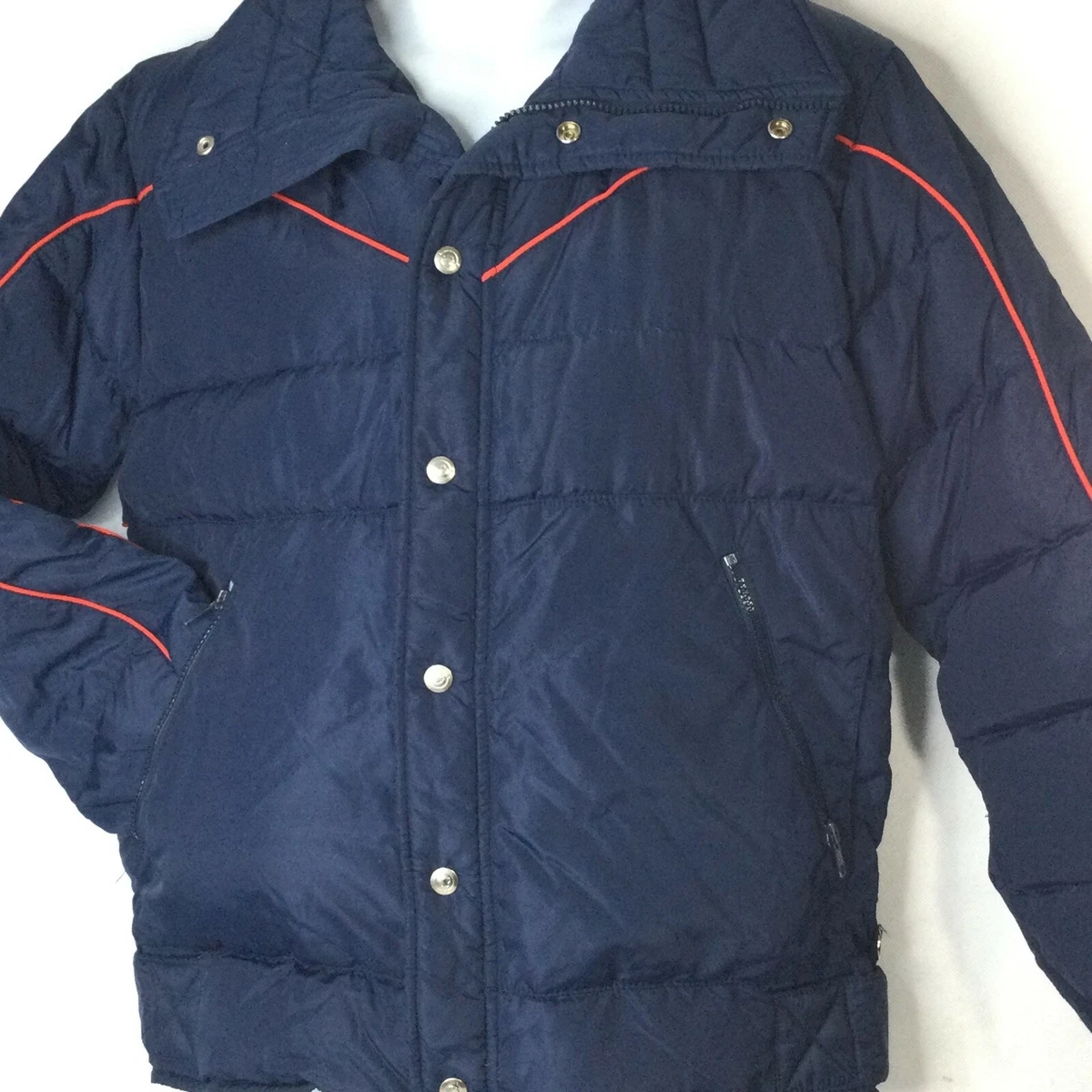 Vintage Obermeyer Down Ski Jacket Snow Boarding Coat Sz Large Blue Snap Buttons