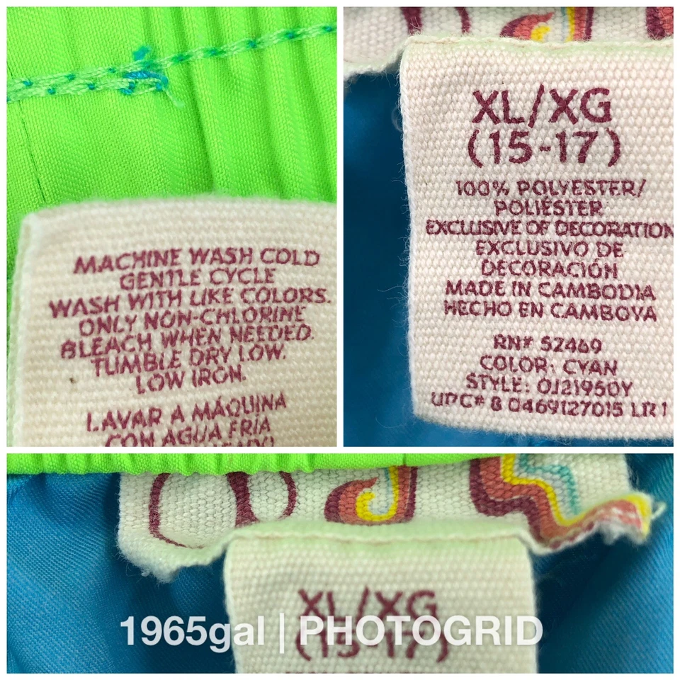 OP Cyan Neon Green Beach Shortie Shorts Vintage Pockets XL 15-17 - Image 3 of 4