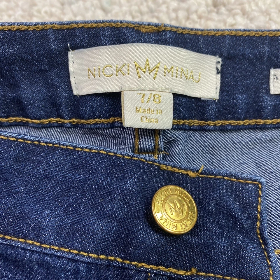 Pantalones Cortos Nicki Minaj Junior Talla 7/8 Lavado Oscuro Denim Puños Bermudas Tiro Medio Elastizados Foto 4 de 4