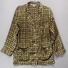 Victorias Secret Pajama Shirt Large Satin Gold Geometric Collared Pockets