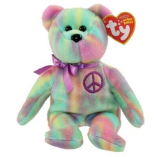 Ty Beanie Baby  PEACE BEAR 2010 Candy Stripe Tye Dyed 8"5' NEW MWMT's