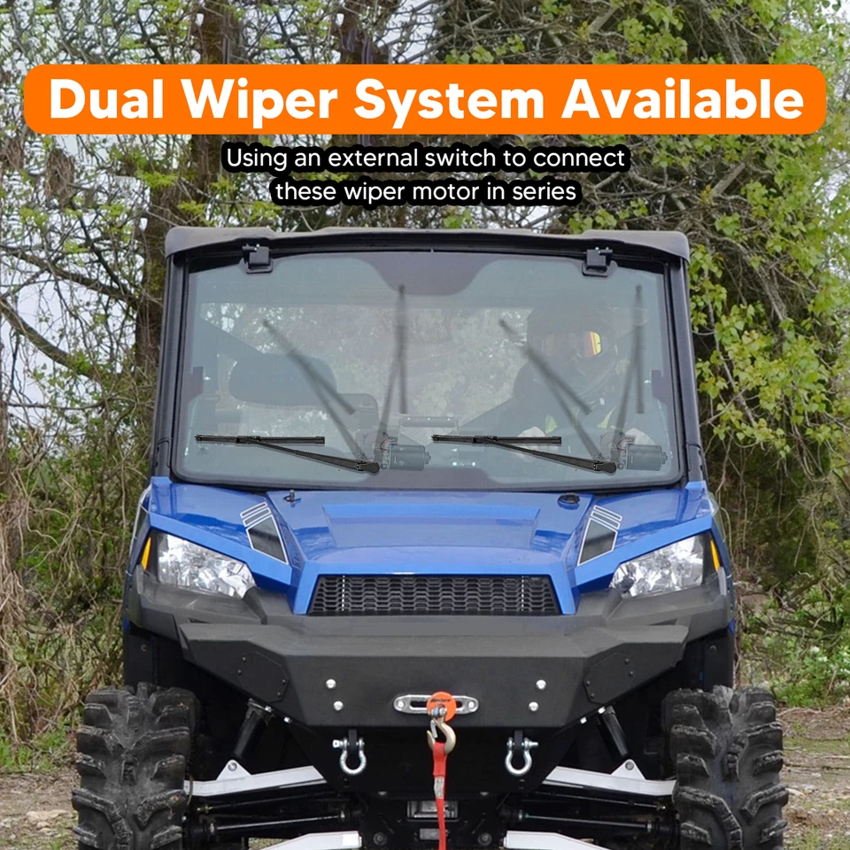 Electric Windshield Wiper Motor Switch & Side Center Mirrors Kit For Polaris RZR - Image 2 of 4