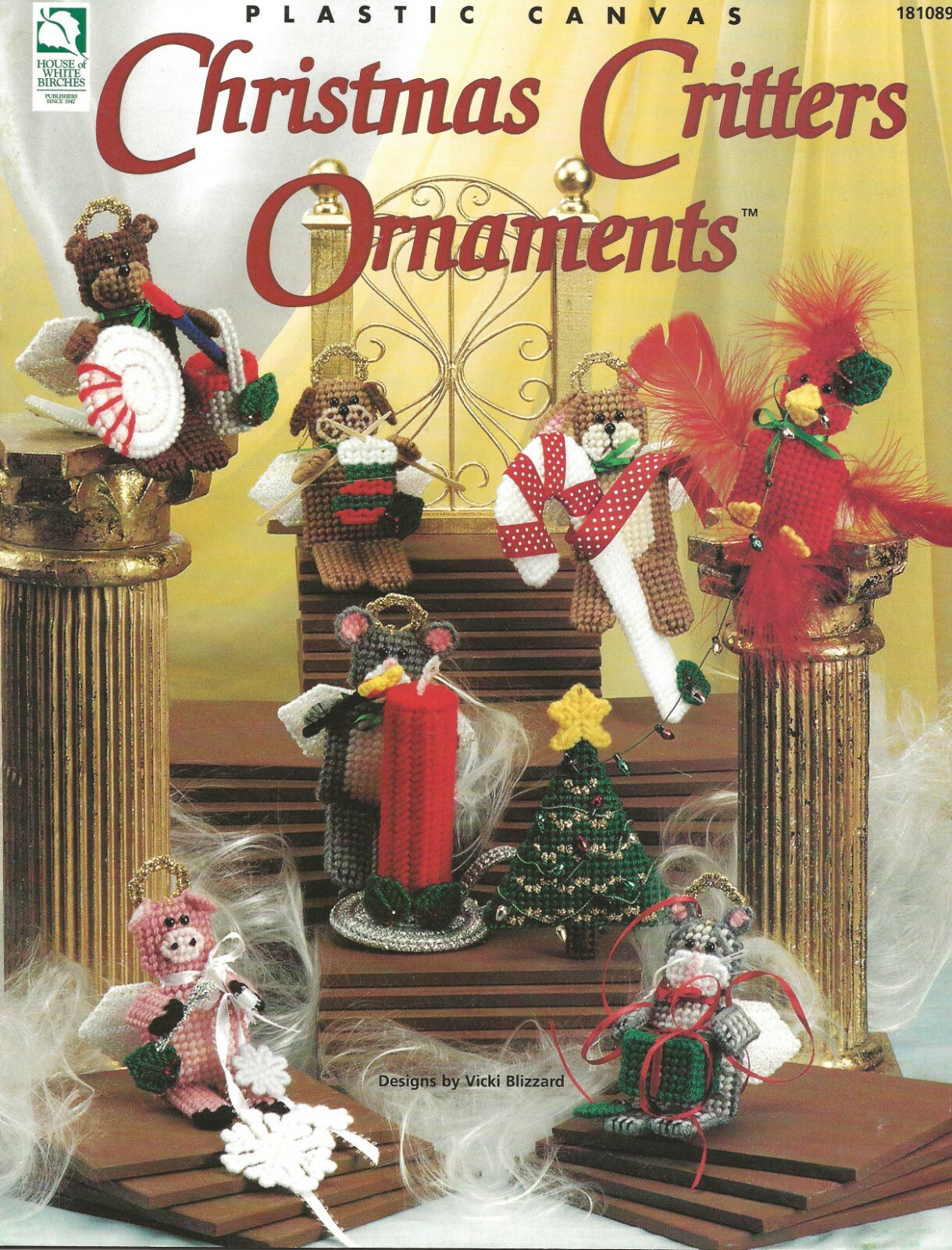 Christmas Critters Ornaments Plastic Canvas Kitty Bear Bunny Mouse Cardinal Pig