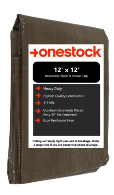 12' x 12' Multipurpose Waterproof Brown Poly Tarp Tarpaulin Cover With Grommets