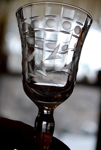 Antique Set 9 WINE/CORDIAL GLASSES Hand Cut DOTS & LINES W FLOWERS Optic Panel - Picture 14 of 24