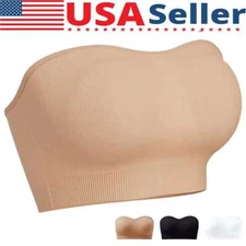 Women Padded Tube Top Bra Seamless Bandeau Strapless Bralette Stretch Intimates
