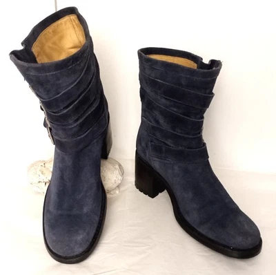FREE LANCE Stiefel Geronimo 7 Buckle Leder Wildleder Blau Nacht 37 Sehr Gut État - Bild 1 von 4