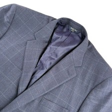 Joseph  Feiss Men  s 100 Wool Windowpane Plaid Blazer Jacket Blue   48L