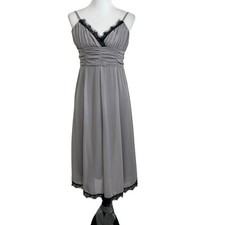 Vintage Johnathan Martin Chiffon Slip Midi Dress Sz 6 Gray Lined Lace Trim