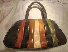 Vtg 60 s MOD Vinyl HandBag Purse MultiColor Stripe HIPPIE Purse Satchel RETRO