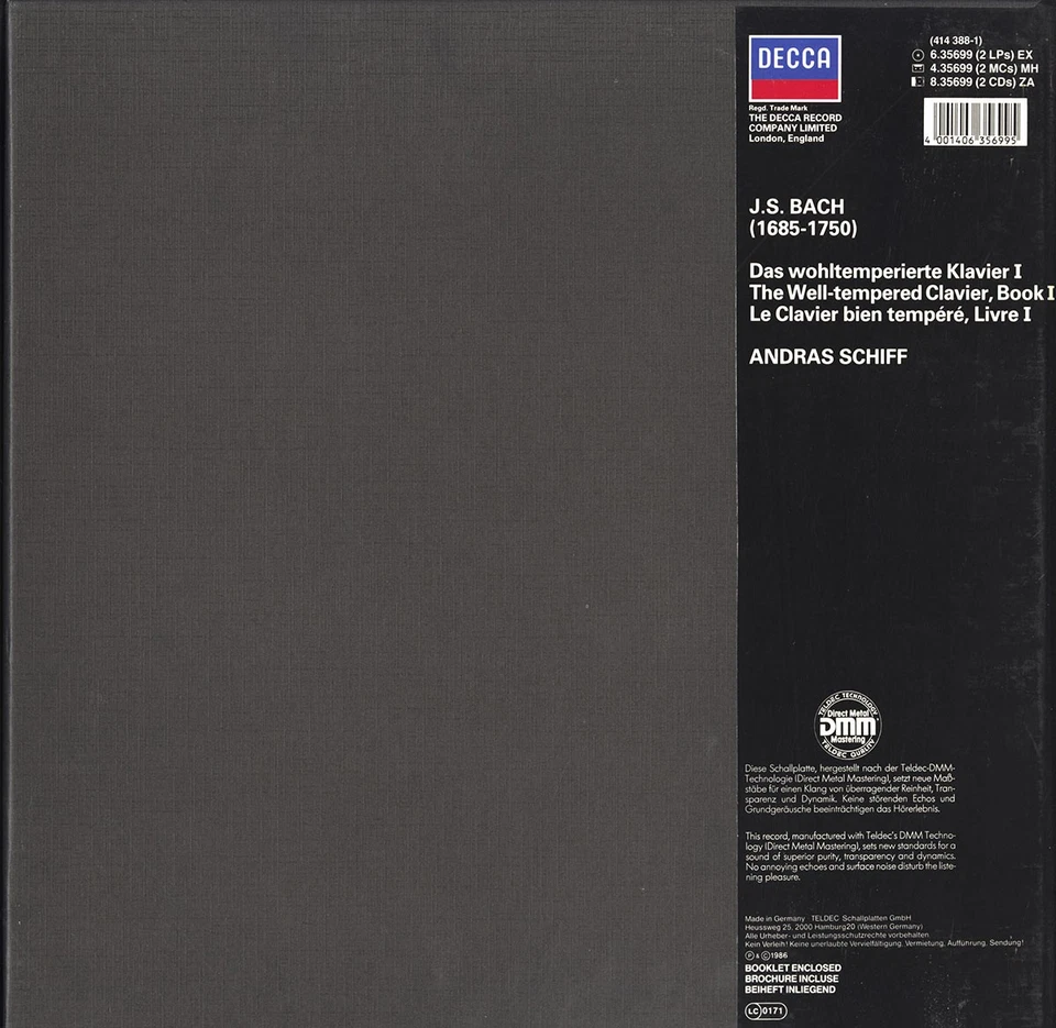 2LP Box SCHIFF Piano BACH WTK Well Tempered Klavier BOOK 1 Decca 635699 1984 DMM - Image 2 of 3