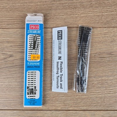 Peco SL-386 gebogene rechte Weiche Code 80 Spur N Insulfrog neu mit Karton