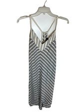 Laila Jayde Womens Medium Paula Knit Dress Mitered Stripe Racerback Gray White