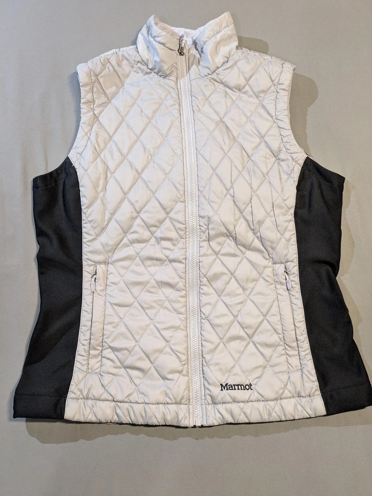 Marmot Vest Womens XL White Black Quilted Nano Puffer Insulated Full Zip Outdoor