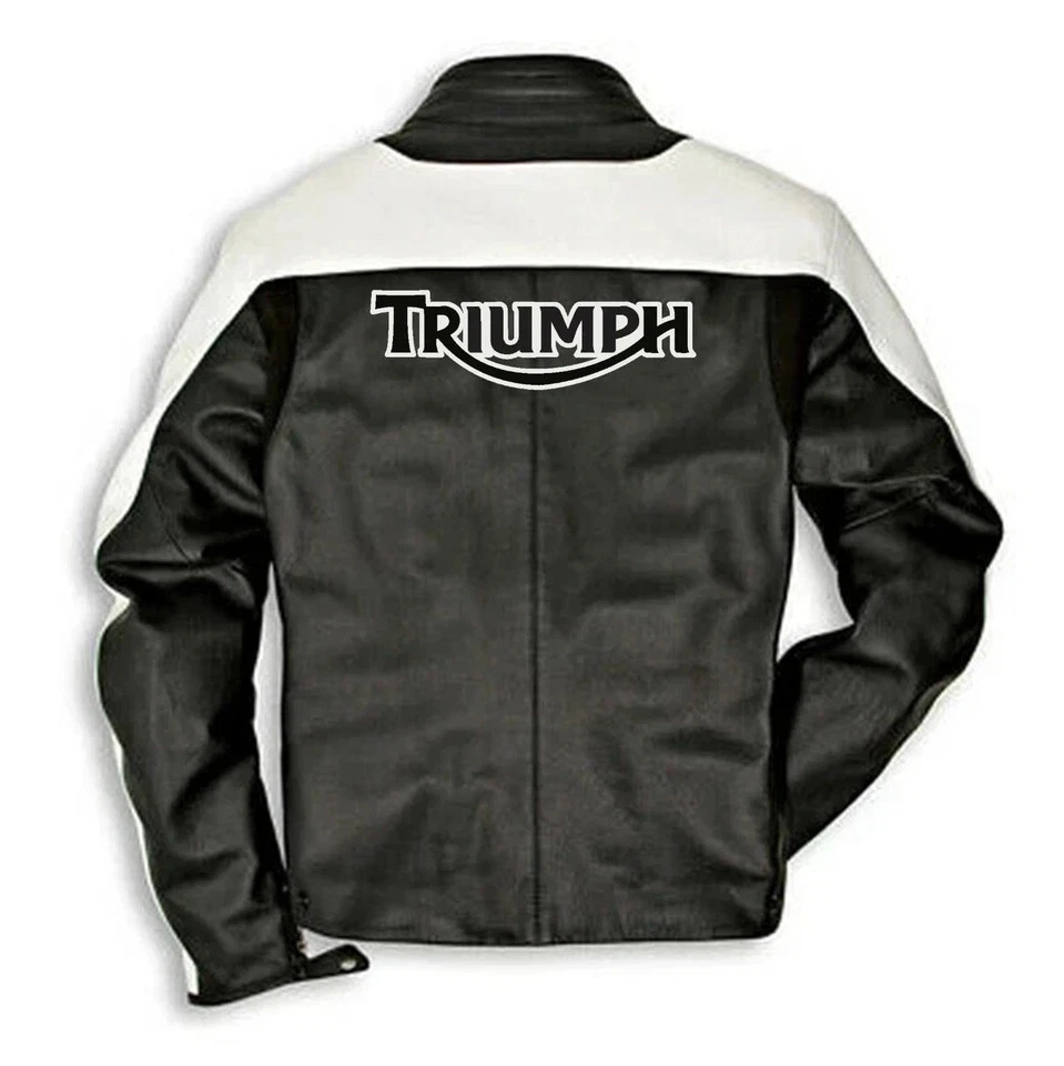 Chaqueta de cuero Triumph para carreras de motociclista chaqueta de cuero de vaca real Foto 2 de 3