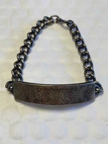 Vintage Military U.S.N. Navy WW2 Era Truart Sterling Silver ID Bracelet