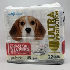 Paw Inspired 32ct Disposable Dog Diapers | Medium Waist 16"-21"