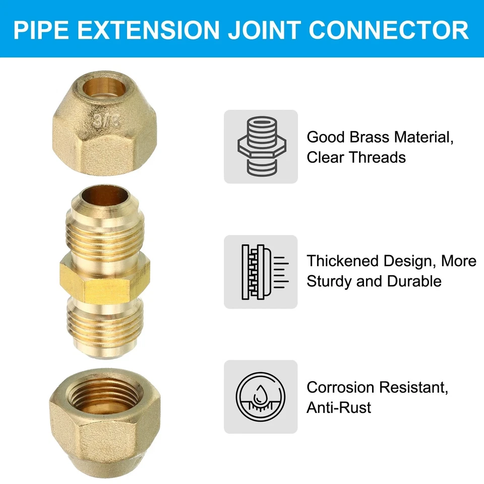 2pcs Pipe Extension Joint Connector Set for Copper Pipe Dia 3/8" and 5/8" - Image 4 of 4