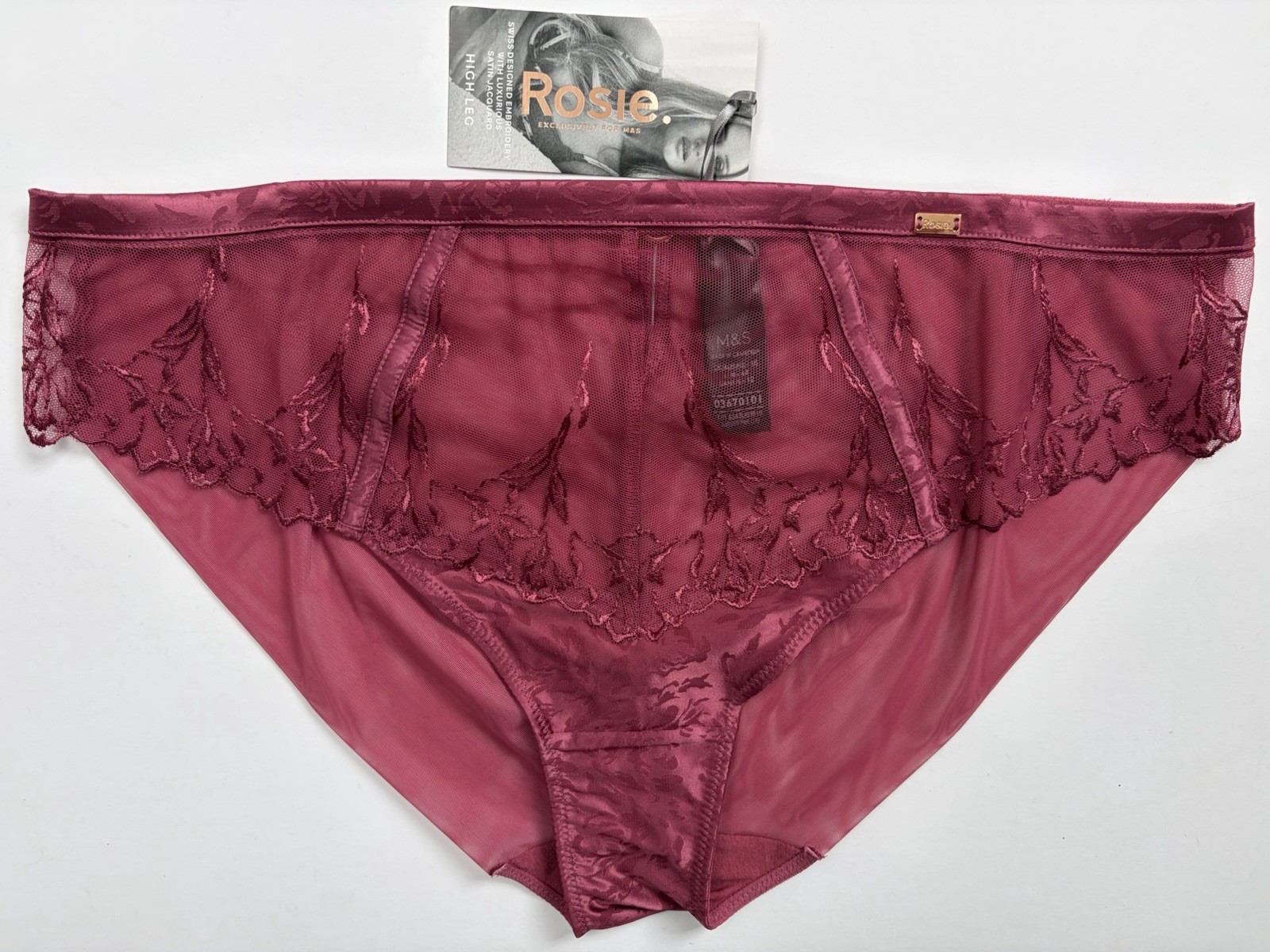 M&S Rosie for Autograph Lisianthus Embroidery High Leg Knickers UK 16 Pink BNWT