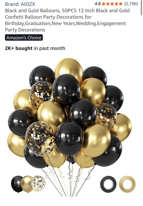 Confetti Balloon Wedding Party Decor, Black Gold Clear Round Decorative