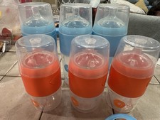 PopYum Baby Bottle Set of 6 Blue Orange Clear BPA-Free Plastic Bottles