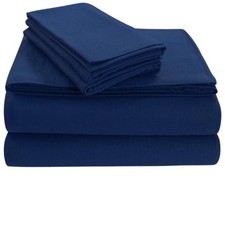 Tribeca Living Triple Brushed Cotton Flannel Sheets Set Full 170-GSM Dark Blue