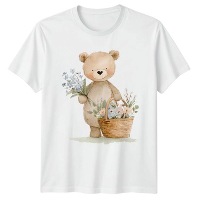 Teddybär Blumen Aquarell Tiere Herren T-Shirt Damen Tee Grafik Unisex Top