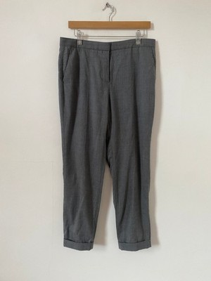 Massimo Dutti Women Trousers Size 14 Grey Tailored Formal Smart Pockets Wool