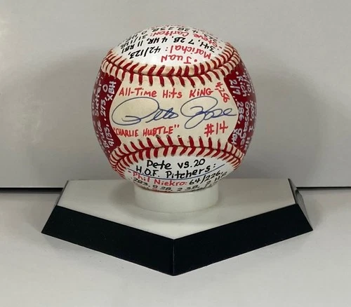 Pete Rose Signed ONL Baseball, VCBC SuperStats, Hand Painted, PETE VS. HOFERS!
