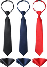 3pcs Boys Pre-Tied Neckties  Pocket Square Set Neck Strap Tie for Kids