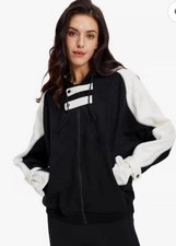 GIDI BOHO Womens Full Zip Hoodie Black White Colorblock Sweatshirt Size Large