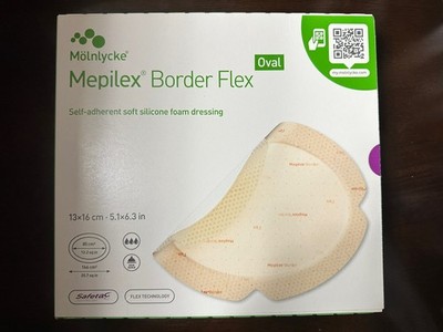 Box of 5-Mepilex Border Flex Self Adherent 5.1 x 6.3 Oval Silicone Foam Dressing