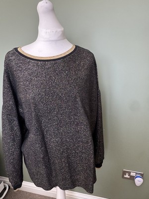 And/Or schwarzer Rundhalspullover Gr. 16 Pullover mit Metallicfaden. schwarz gold