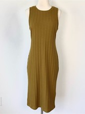Nine West NWT Olive Mustard Bodycon Midi Dress Sleeveless Stretch Women's L