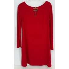 Vince Camuto Red Long Sleeve Sheath Dress Gold Bar Hardware Sz 8