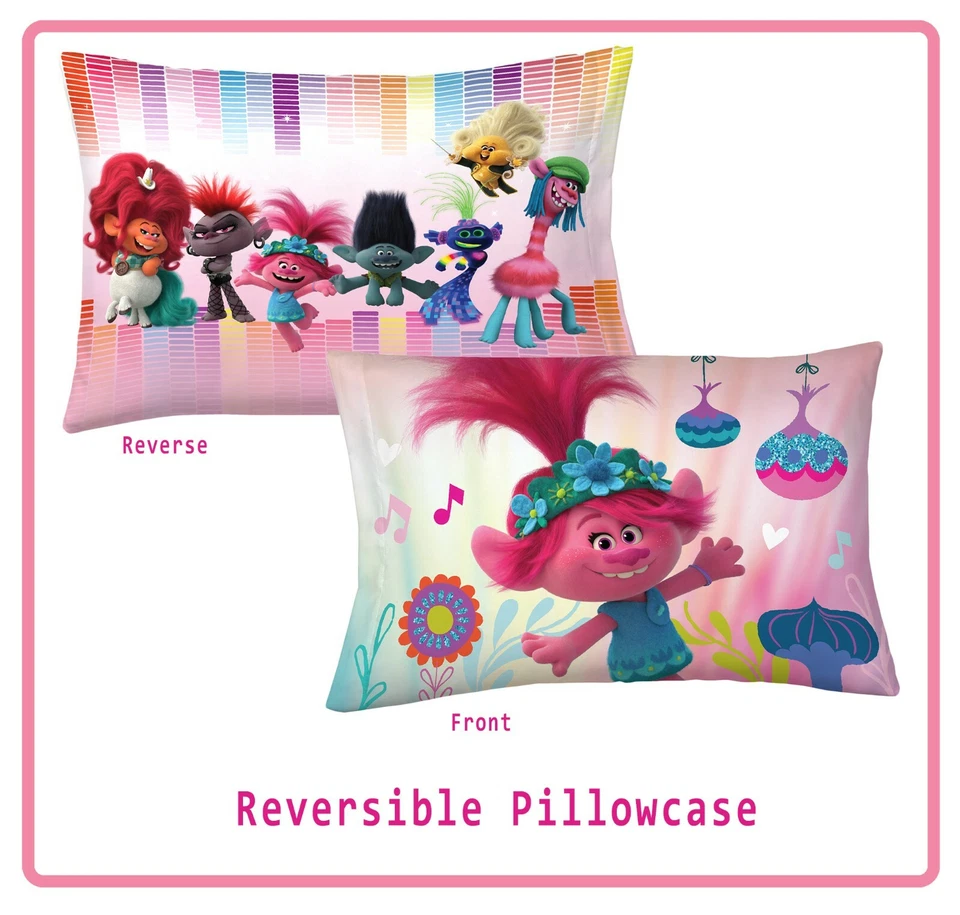 Trolls' World Tour "Find Your Beat" 3 peças lençóis duplos com fronha reversível - Imagem 2 de 4