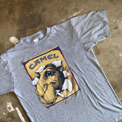 80s VINTAGE CAMEL CIGARETTES T-SHIRT MEN SZ M HEATHER GRAY TRI