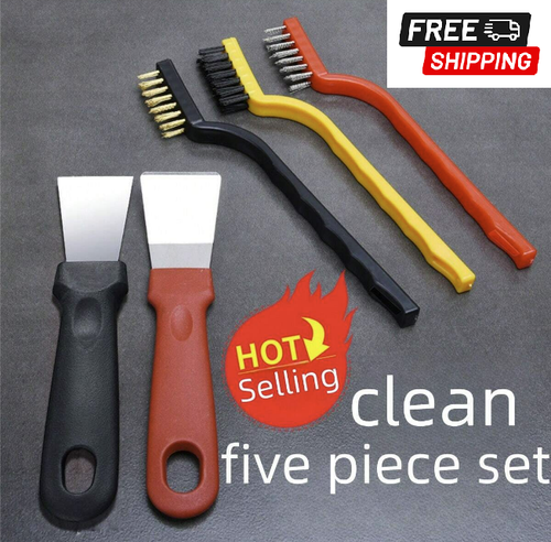 5pcs Kitchen Cleaning Tool Set For Stove And Gas Cooker, Multi-Functional Brush