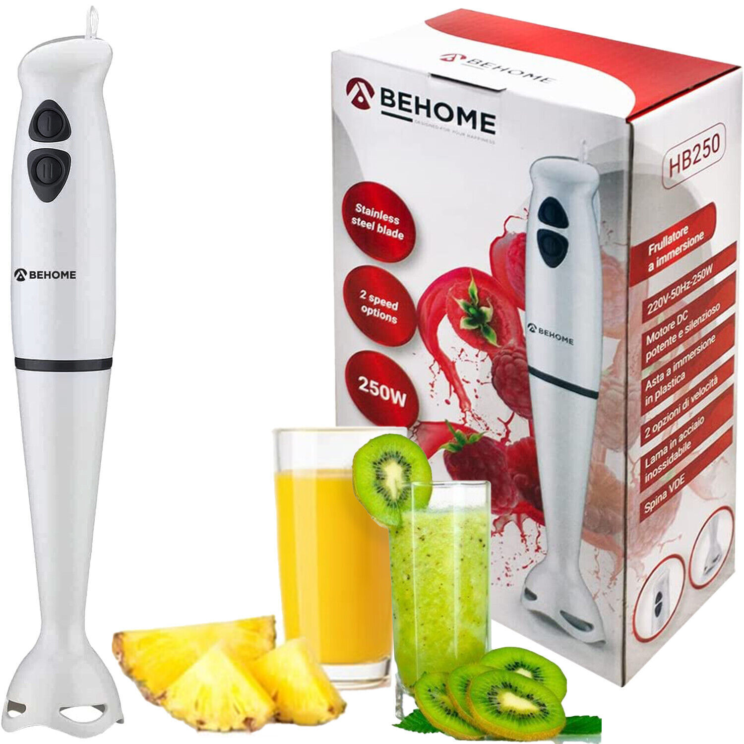 Michelino Frullatore A Immersione 5 Pezzi – 250 W, Set Con Accessori, Colore Bianco