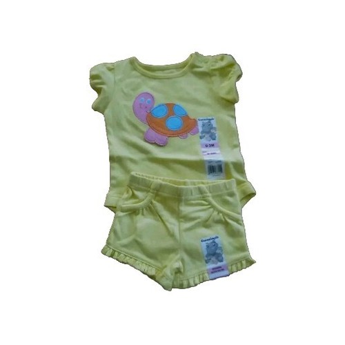 2 Pc Garanimal Infant Shirt & Shorts Set Size 0-3 Mo Turtle Outfit Yellow New - Picture 2 of 4