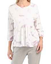 C&C California women White Purple Tie Dye 3/4 Sleeve Knit Blouse Top size Medium
