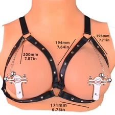 QKKQ Nipple Clamps Clips With Chest Chain Belt Stimulator Stainess Steel Leather