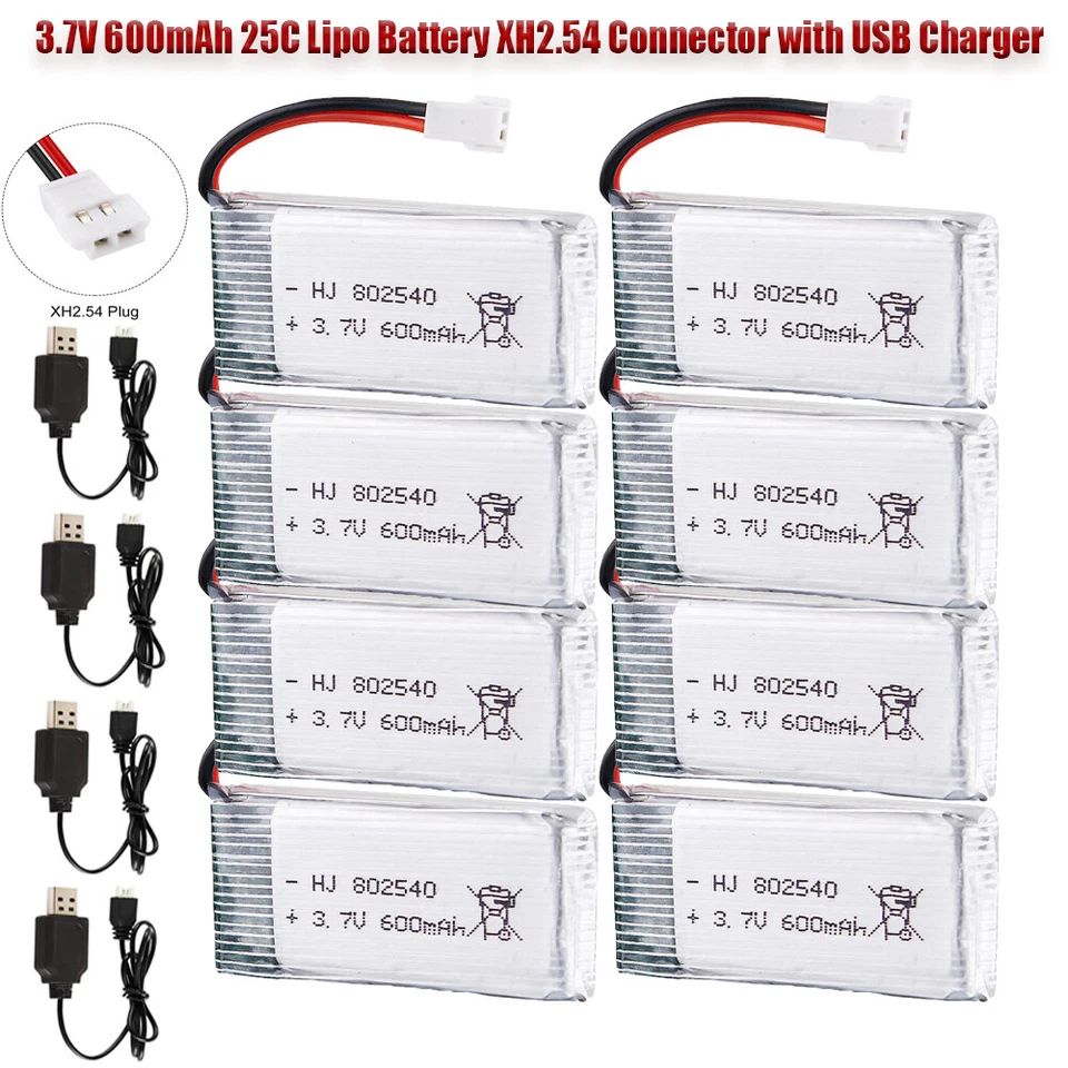 Batería 3.7V 600mAh 25C Lipo XH2.54 Enchufe + Cargador USB para RC Cuadricóptero Drone Foto 2 de 4