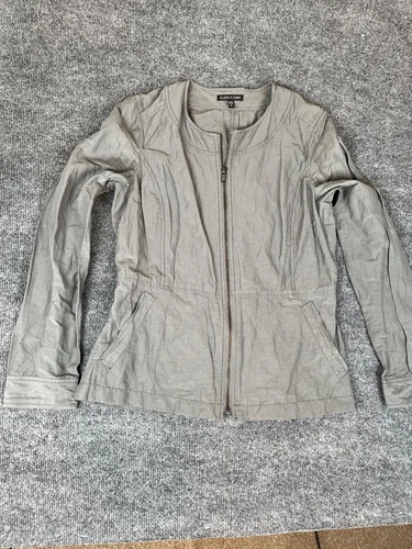 Eileen Fisher Womens Gray Long Sleeve CottonBlend Full zip Jacket  Size XS
