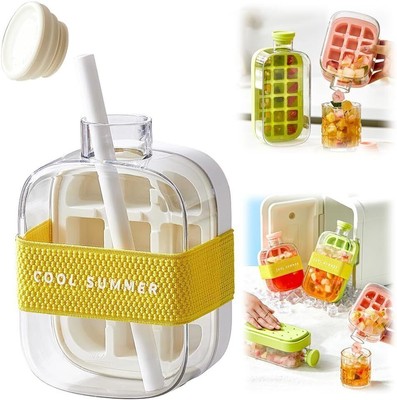 2-in-1 Ice Maker Ice Cube Tray & Water Bottle, Touch-Free Silicone Ice Cube Tray