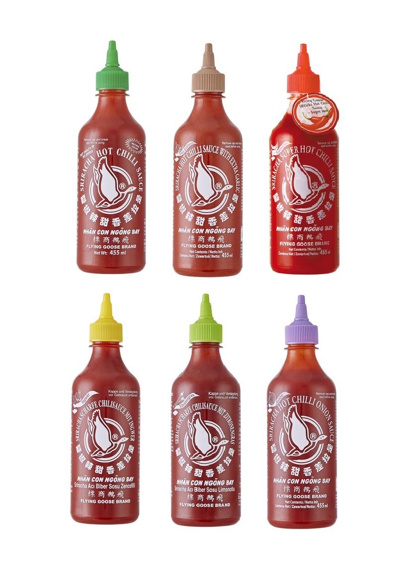 6er Set Sriracha Hot Chili Sauce ALLE Sorten 6 x 455ml Chilli Soße Scharf