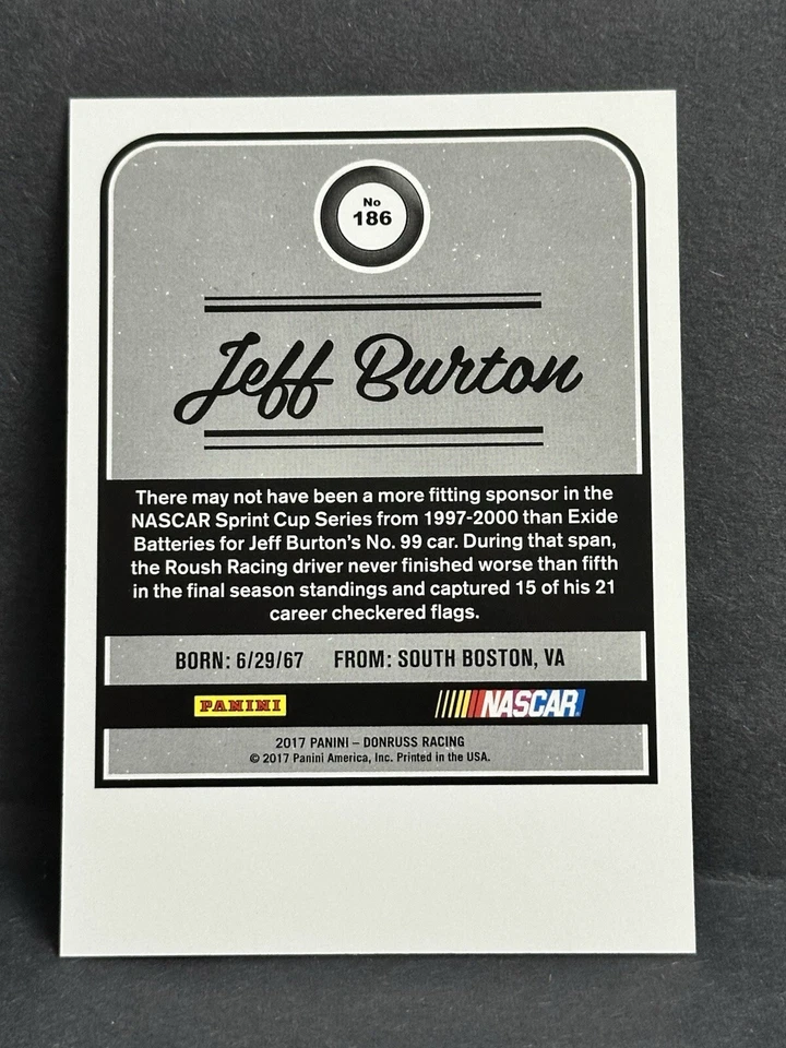 2017 Donruss Nickname Variation Gold Foil #186 Jeff Burton The Mayor 488/499 - Image 2 of 2